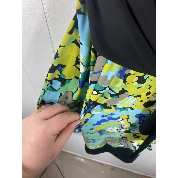 BCBG MAXAZRIA Faux Wrap Dress XS Green Yellow Spring Summer Career Y2K Preppy - Picture 6 of 9